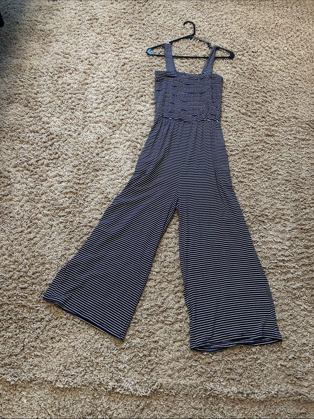 Navy and white striped wide leg pants romper jumpsuit size XS